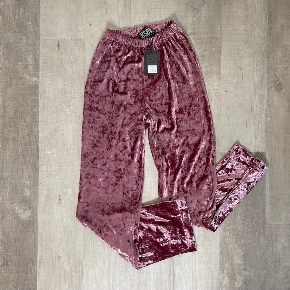 NWT BSBW Jessie Rose Crushed Velvet Track Pants